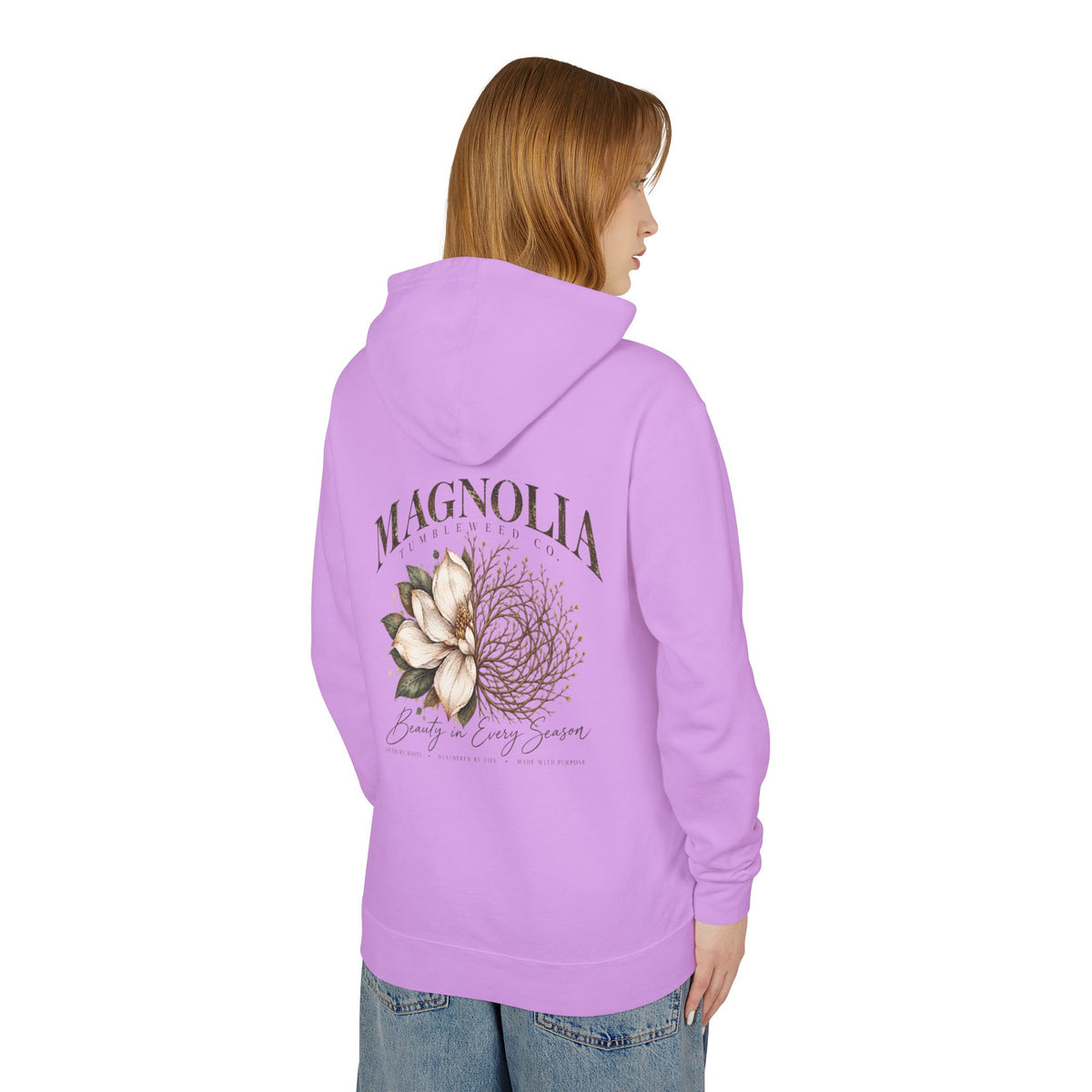 Magnolia Tumbleweed  Hoodie — Lightweight Cream Hooded Sweatshirt