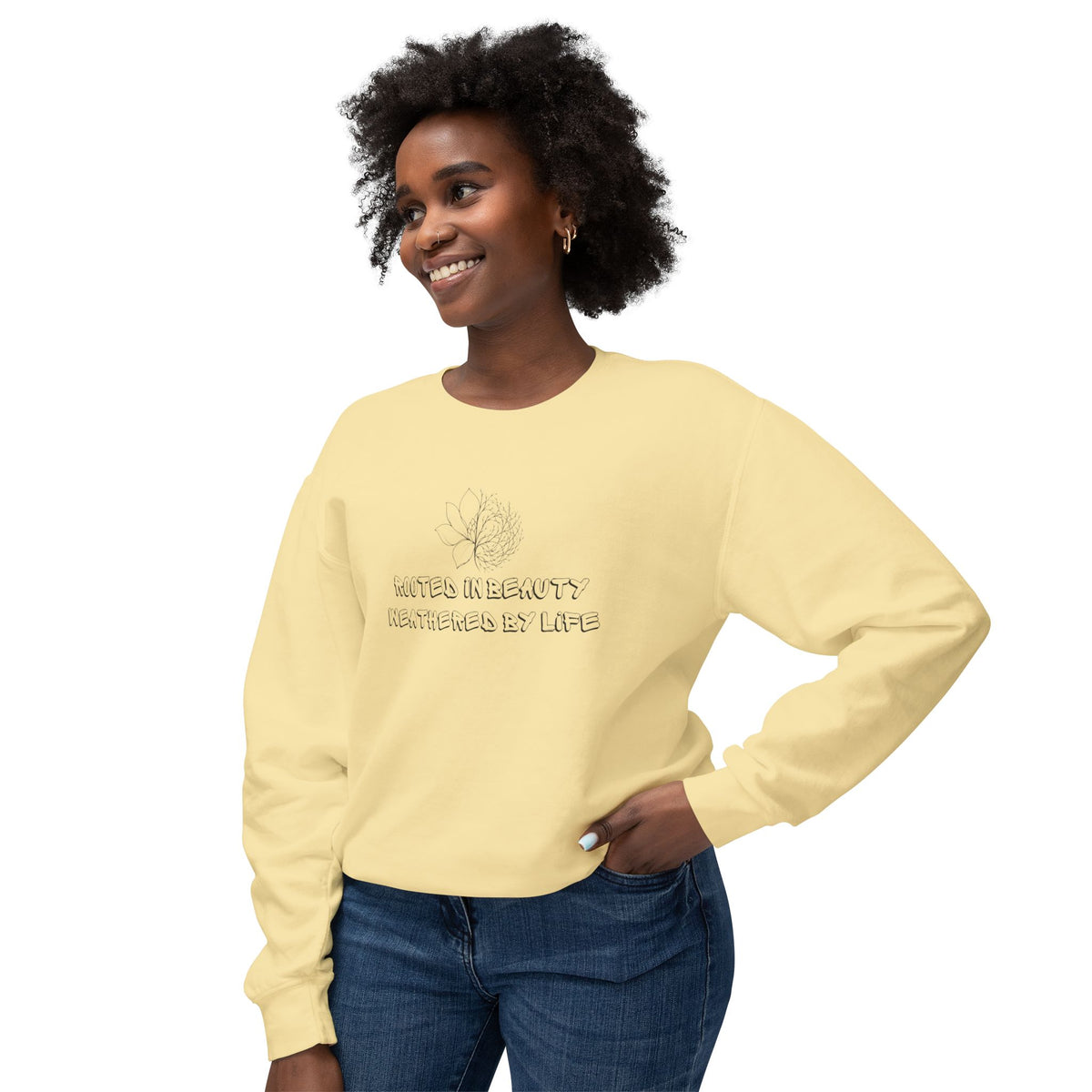 Lightweight Crewneck Sweatshirt — 'Where Beauty Breathes Life' Minimal Floral Graphic