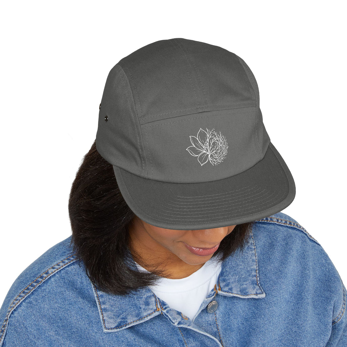 Embroidered Lotus 5-Panel Cap – Minimal  Camper Hat