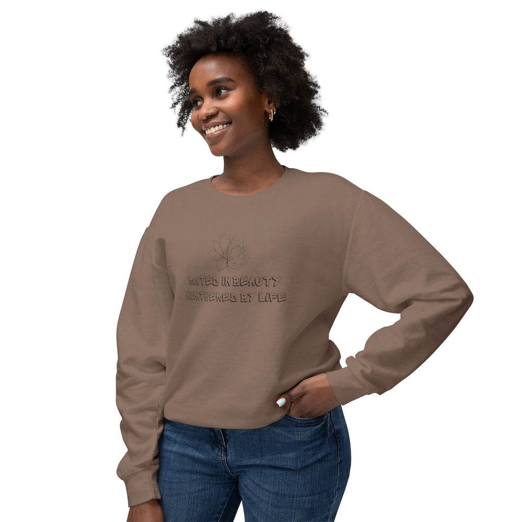 Lightweight Crewneck Sweatshirt — 'Where Beauty Breathes Life' Minimal Floral Graphic