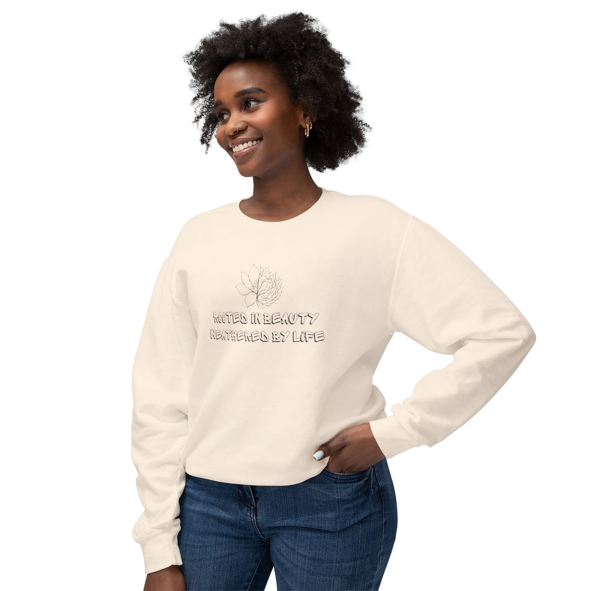 Lightweight Crewneck Sweatshirt — 'Where Beauty Breathes Life' Minimal Floral Graphic