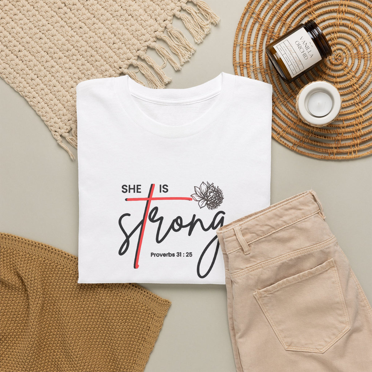 She Is Strong Tee - Inspirational Faith-Based Women's Christian T-Shirt (Psalm 46:5)