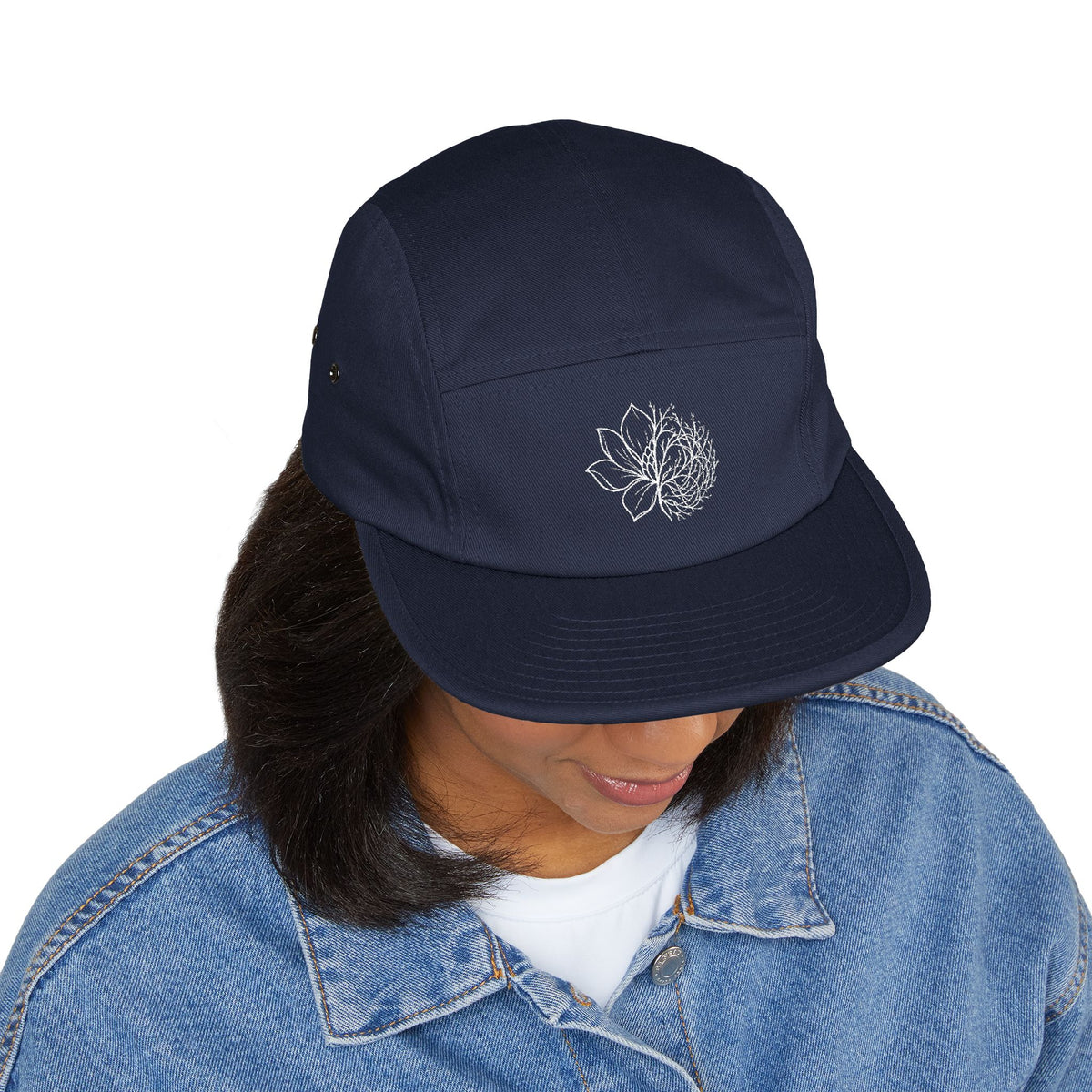 Embroidered Lotus 5-Panel Cap – Minimal  Camper Hat