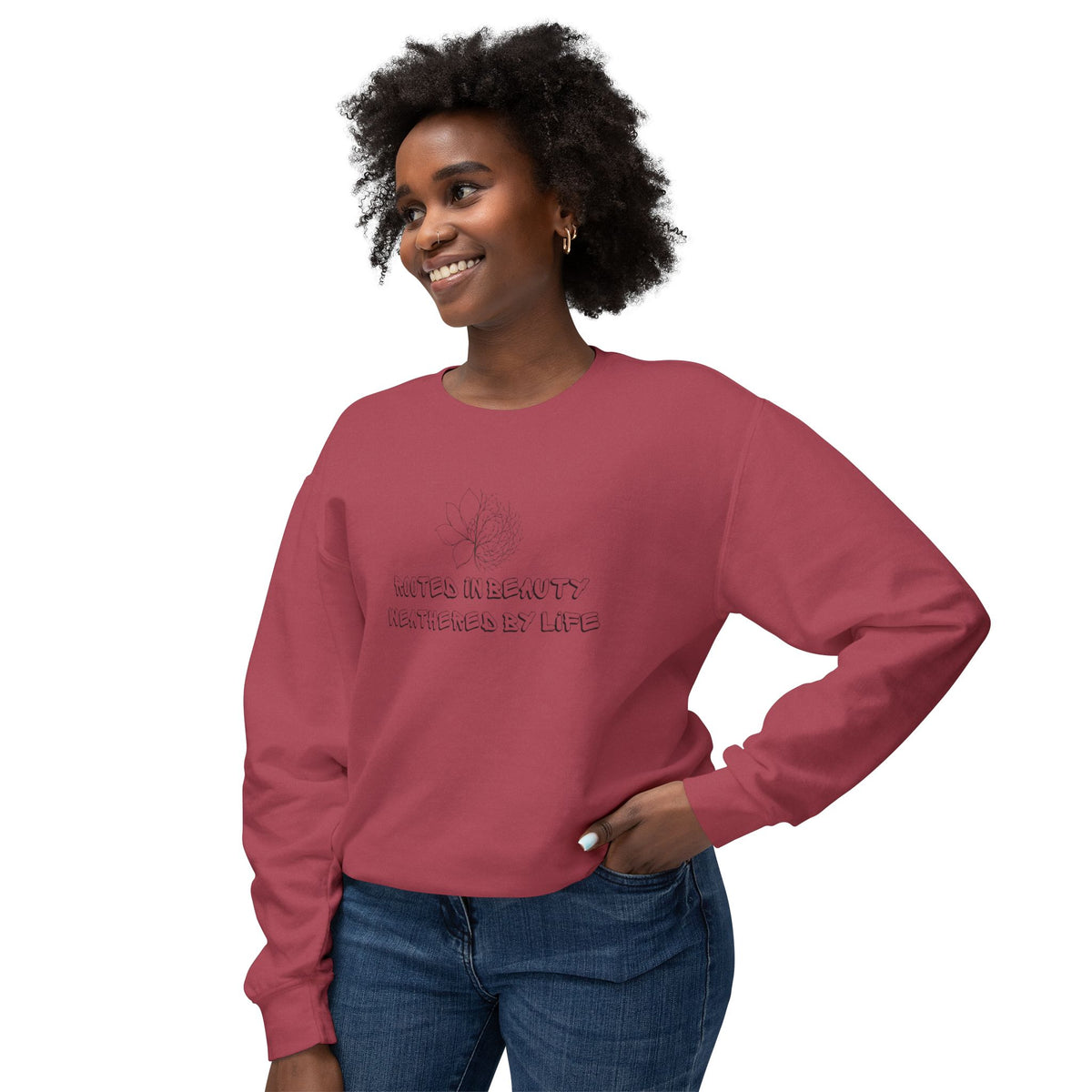 Lightweight Crewneck Sweatshirt — 'Where Beauty Breathes Life' Minimal Floral Graphic