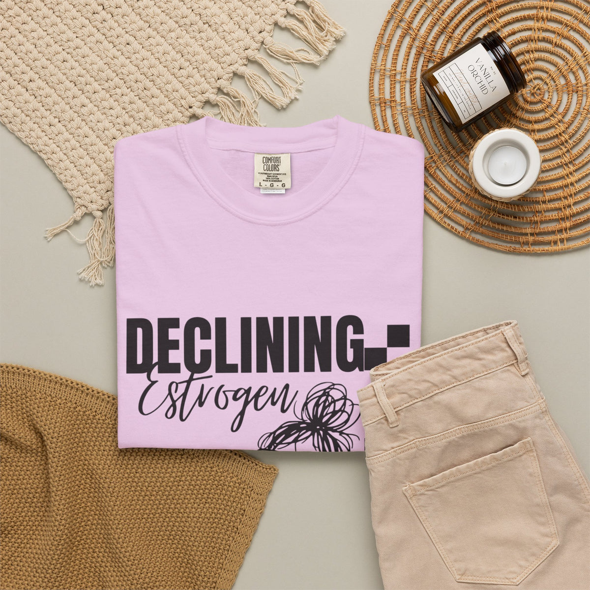 Declining Estrogen Tee — Funny Feminine Graphic T‑Shirt (Overstimulated AF)
