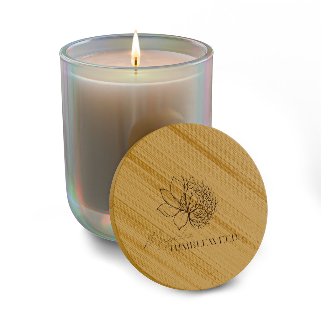 Engraved Bamboo-Lid Soy Candle 14oz — Scented Glass Jar Candle