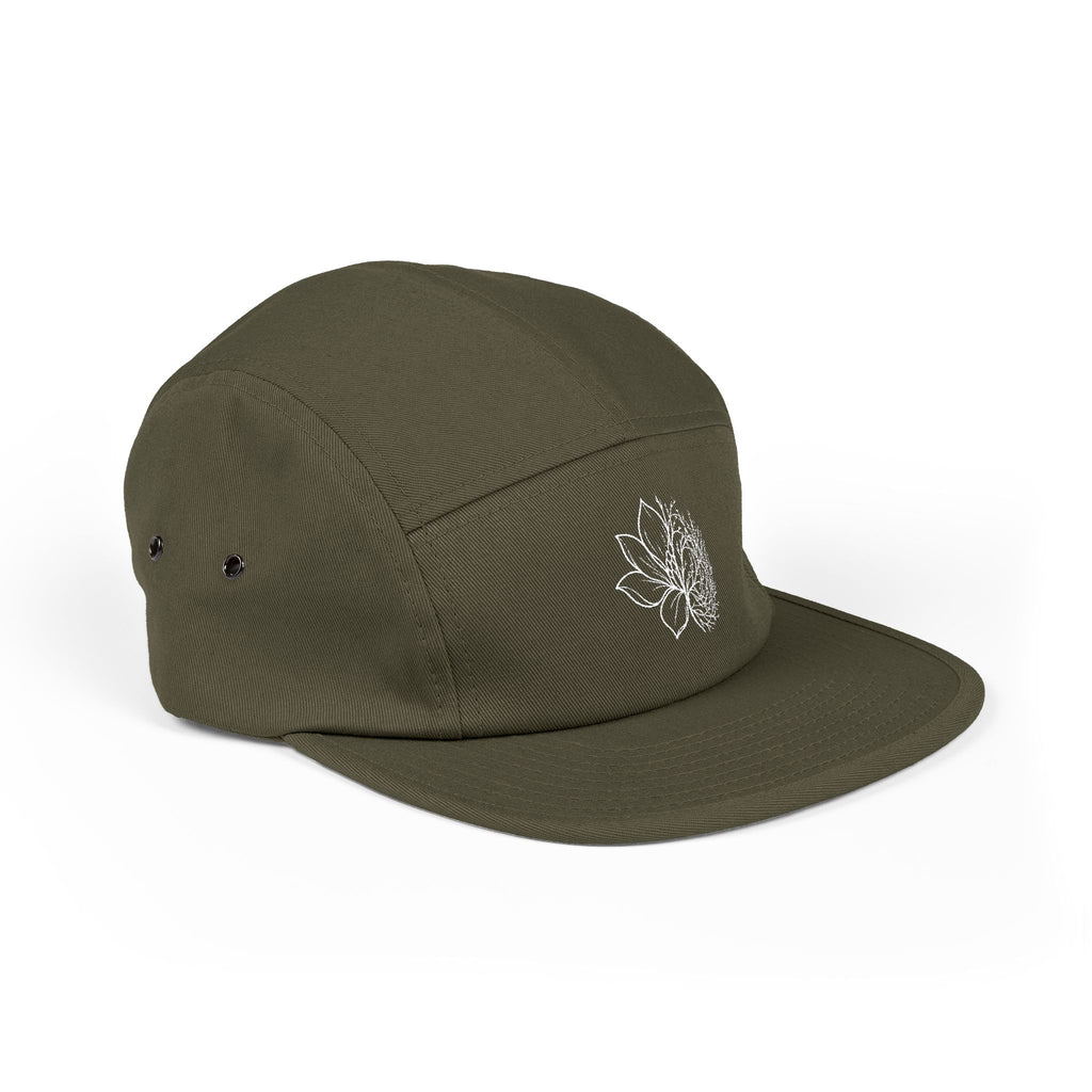 Embroidered Lotus 5-Panel Cap – Minimal  Camper Hat