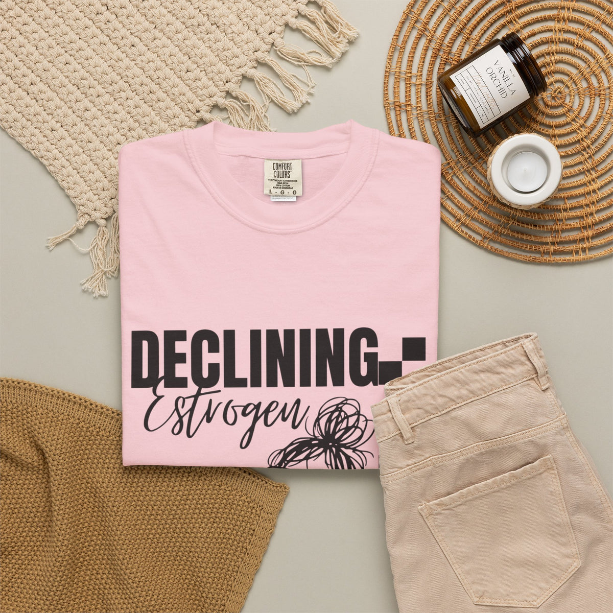 Declining Estrogen Tee — Funny Feminine Graphic T‑Shirt (Overstimulated AF)