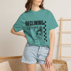 Declining Estrogen Tee — Funny Feminine Graphic T‑Shirt (Overstimulated AF)