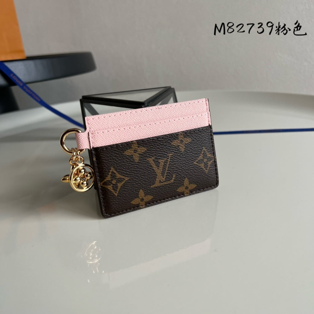 L V (MQ) pink and brown card holder