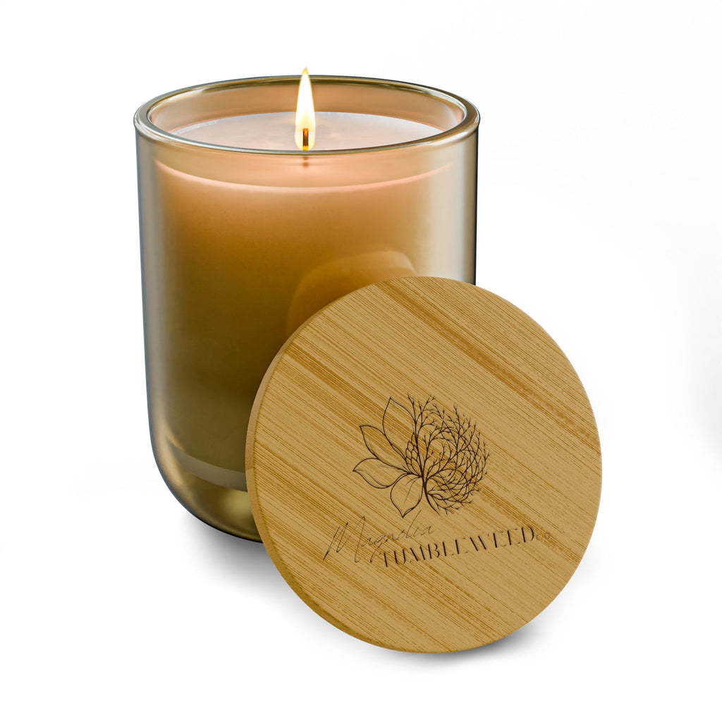 Engraved Bamboo-Lid Soy Candle 14oz — Scented Glass Jar Candle