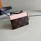 L V (MQ) pink and brown card holder