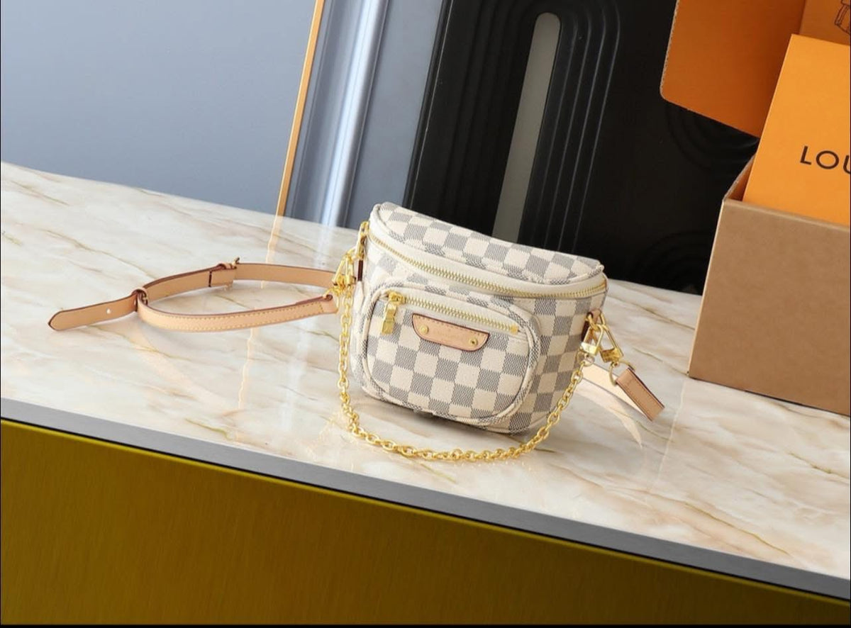 L V white checkered Bag