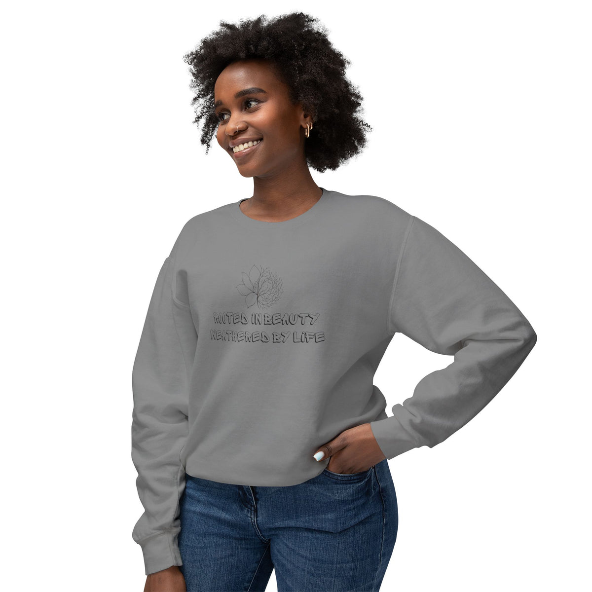 Lightweight Crewneck Sweatshirt — 'Where Beauty Breathes Life' Minimal Floral Graphic