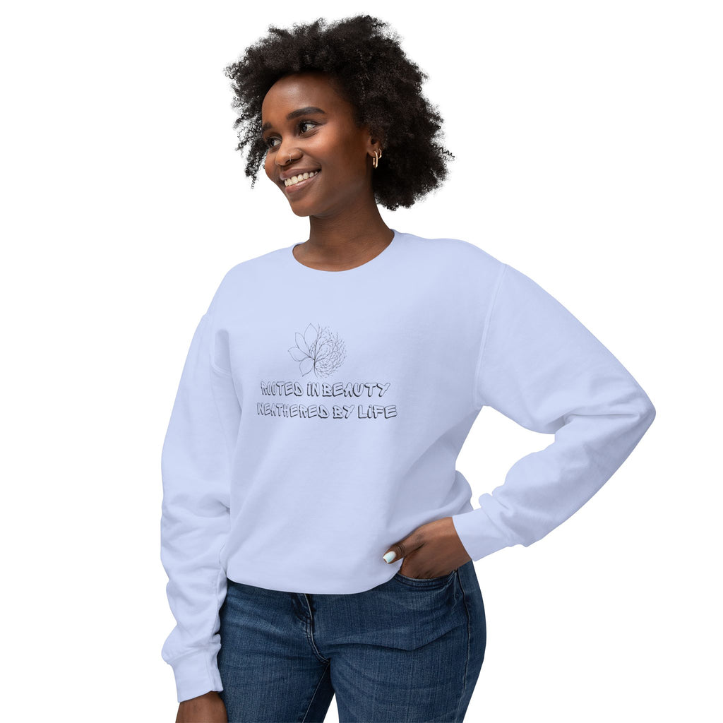 Lightweight Crewneck Sweatshirt — 'Where Beauty Breathes Life' Minimal Floral Graphic