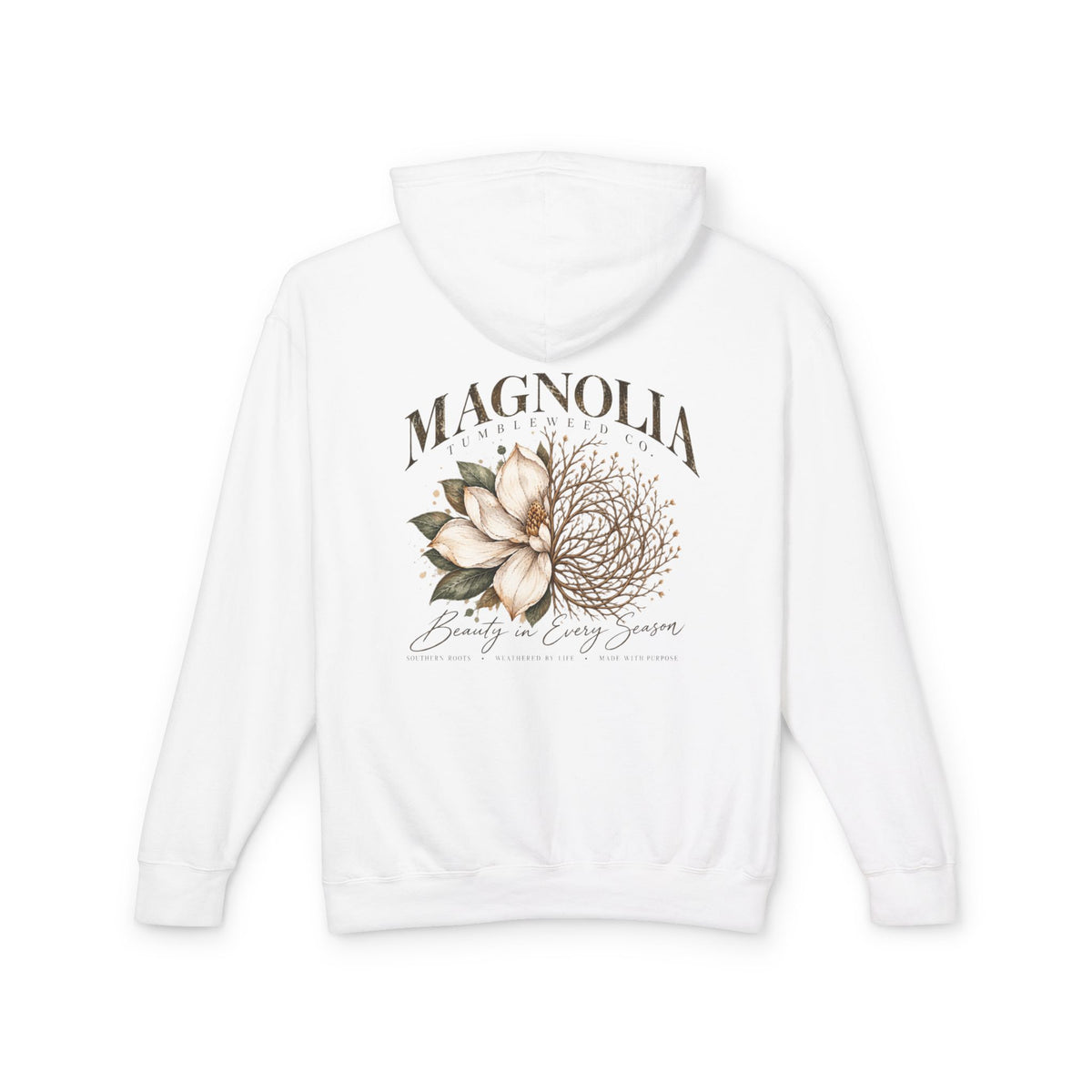 Magnolia Tumbleweed  Hoodie — Lightweight Cream Hooded Sweatshirt