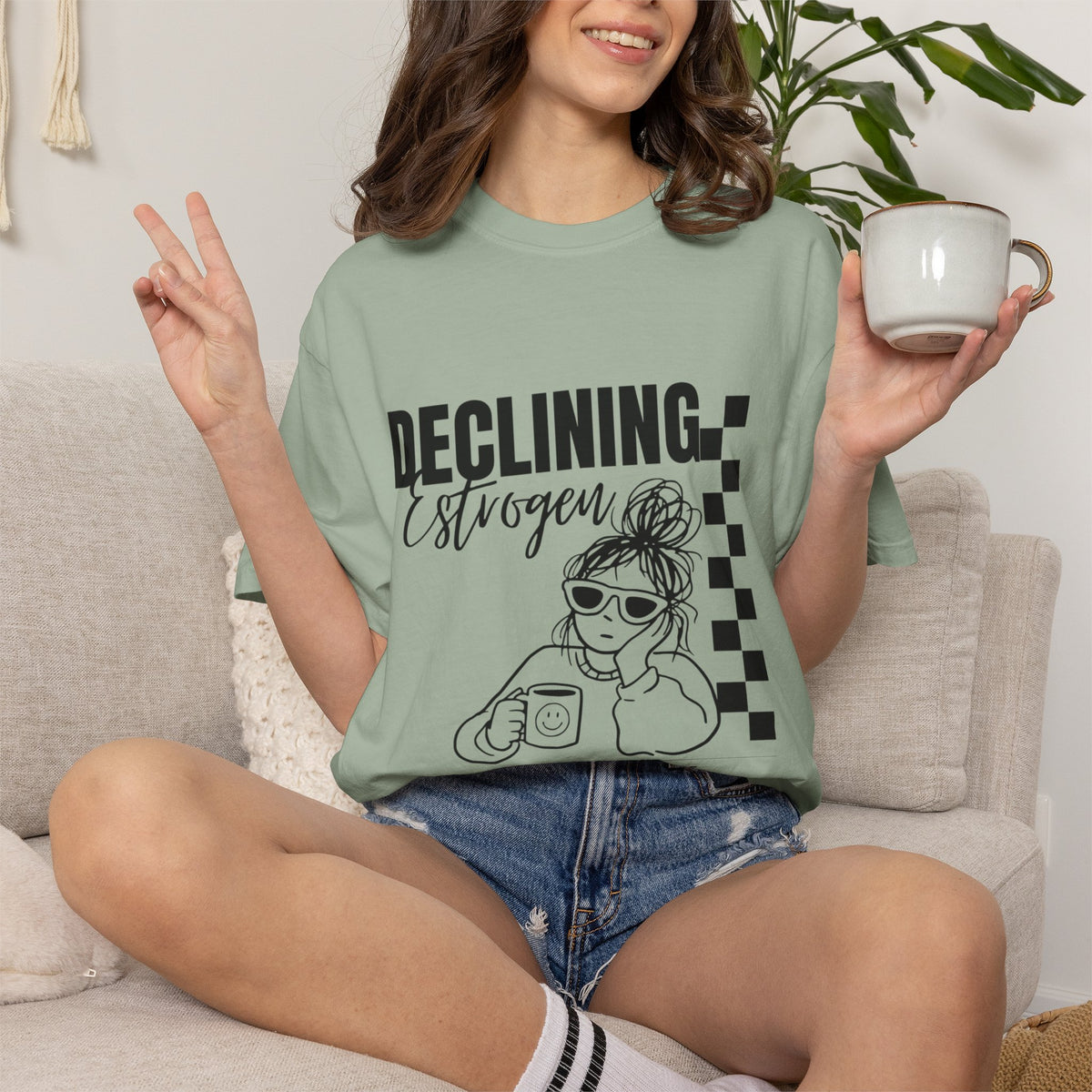 Declining Estrogen Tee — Funny Feminine Graphic T‑Shirt (Overstimulated AF)