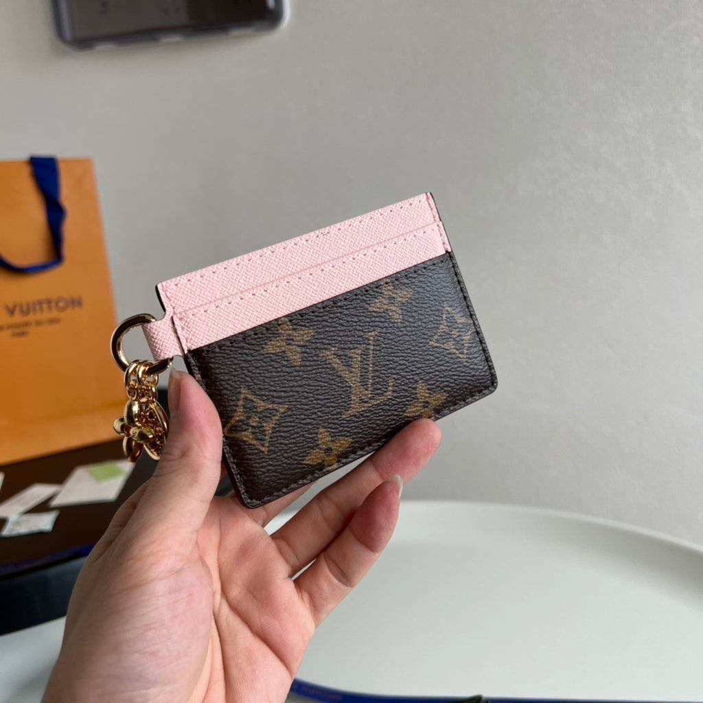L V (MQ) pink and brown card holder