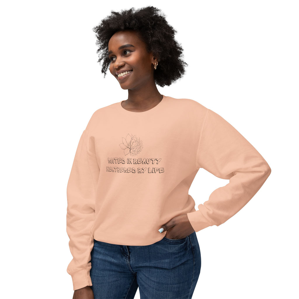 Lightweight Crewneck Sweatshirt — 'Where Beauty Breathes Life' Minimal Floral Graphic