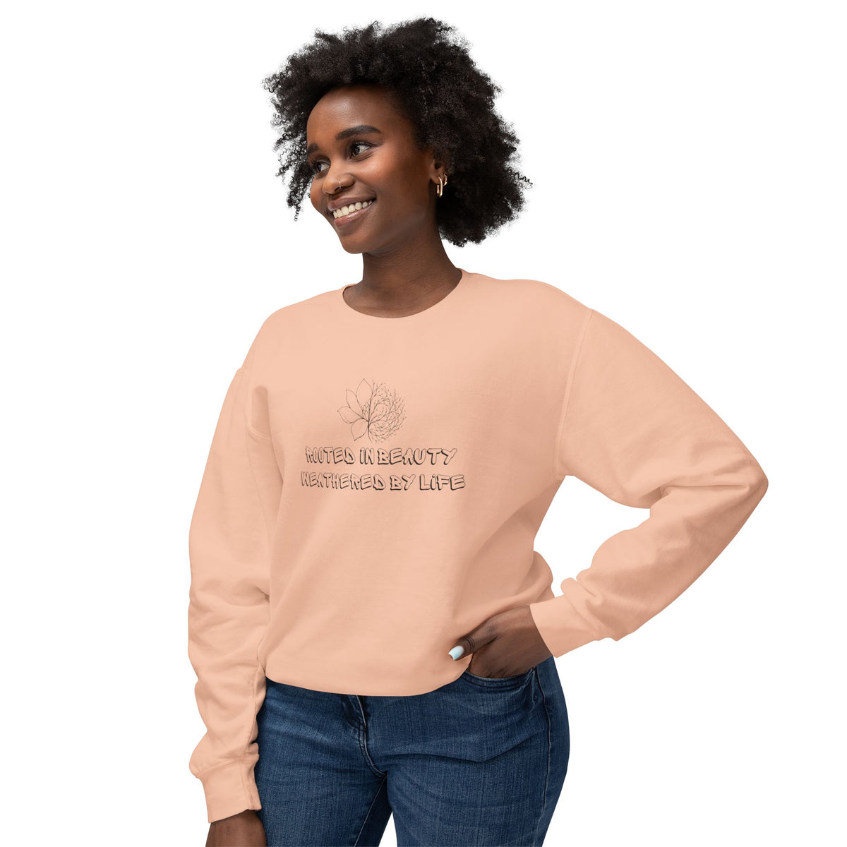 Lightweight Crewneck Sweatshirt — 'Where Beauty Breathes Life' Minimal Floral Graphic