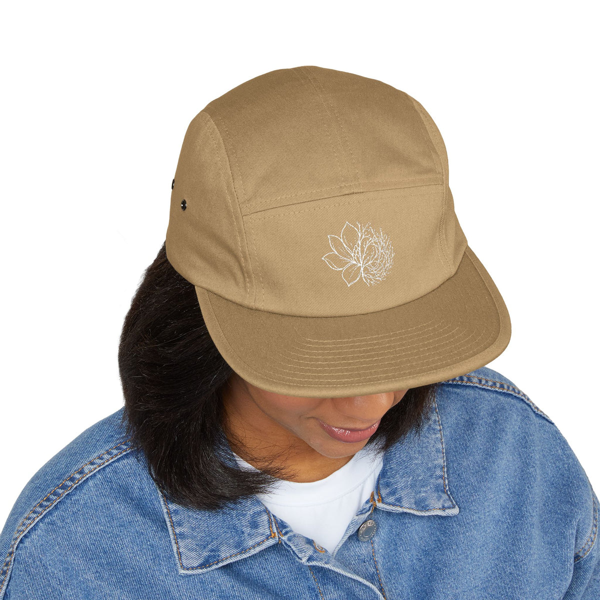 Embroidered Lotus 5-Panel Cap – Minimal  Camper Hat