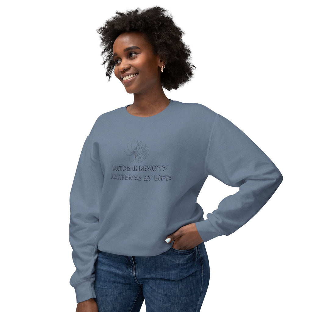 Lightweight Crewneck Sweatshirt — 'Where Beauty Breathes Life' Minimal Floral Graphic