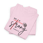 She Is Strong Tee - Inspirational Faith-Based Women's Christian T-Shirt (Psalm 46:5)