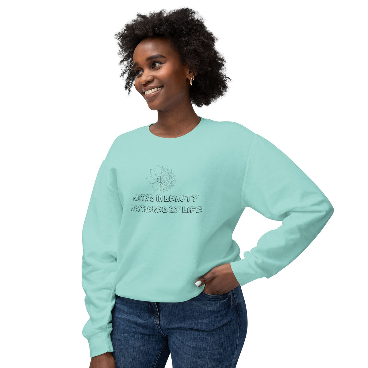 Lightweight Crewneck Sweatshirt — 'Where Beauty Breathes Life' Minimal Floral Graphic