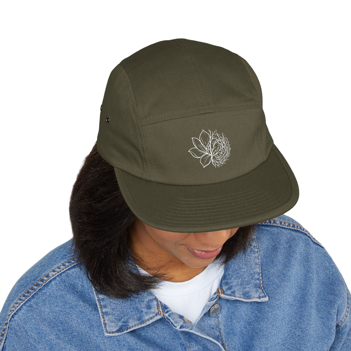 Embroidered Lotus 5-Panel Cap – Minimal  Camper Hat