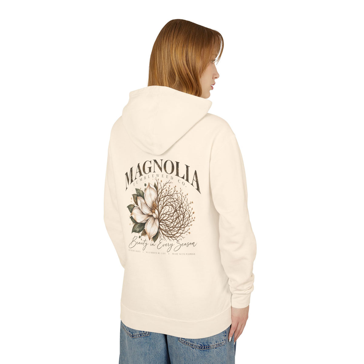 Magnolia Tumbleweed  Hoodie — Lightweight Cream Hooded Sweatshirt