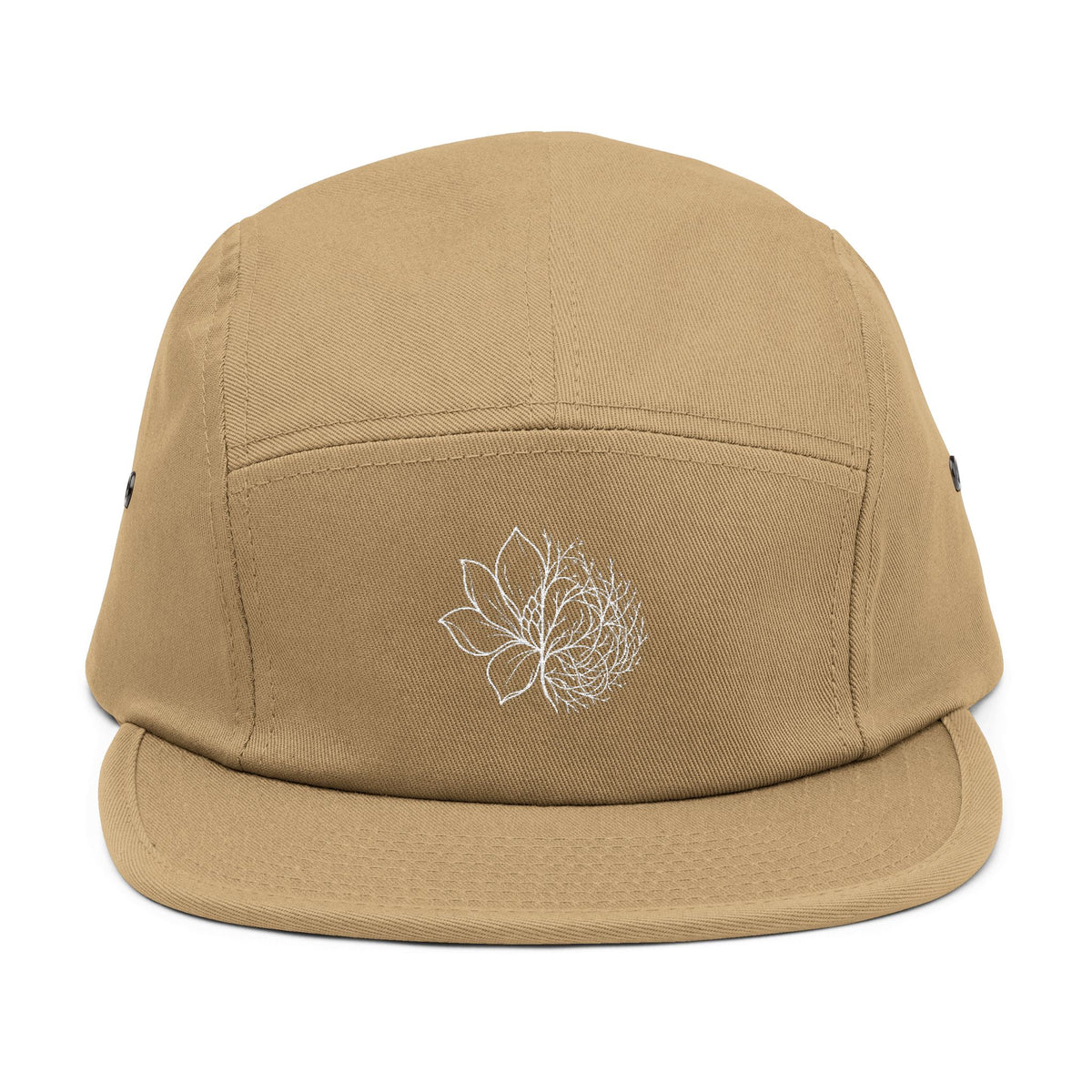 Embroidered Lotus 5-Panel Cap – Minimal  Camper Hat