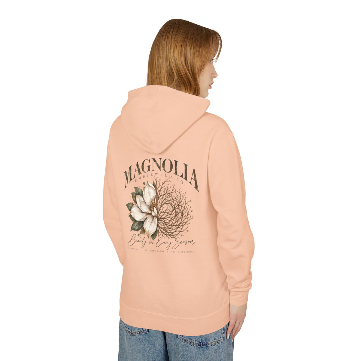 Magnolia Tumbleweed  Hoodie — Lightweight Cream Hooded Sweatshirt