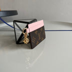 L V (MQ) pink and brown card holder