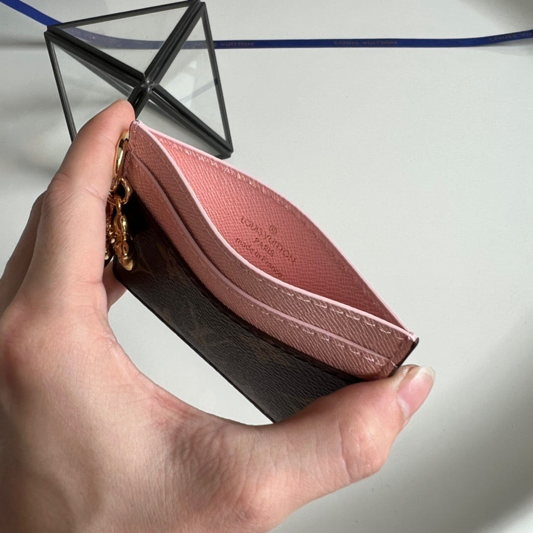 L V (MQ) pink and brown card holder