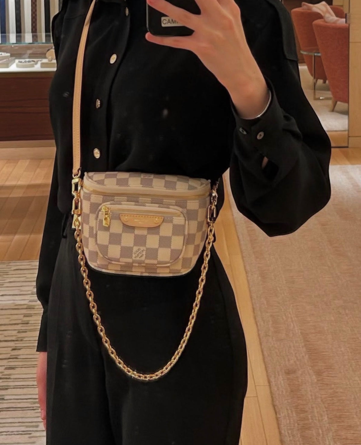 L V white checkered Bag