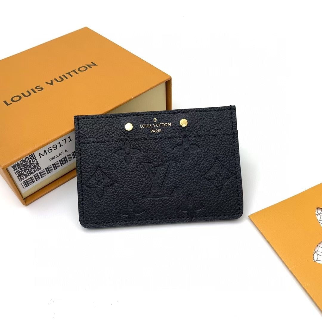 L V black embossed logo card holder