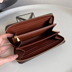 L V Brown logo zipper wallet