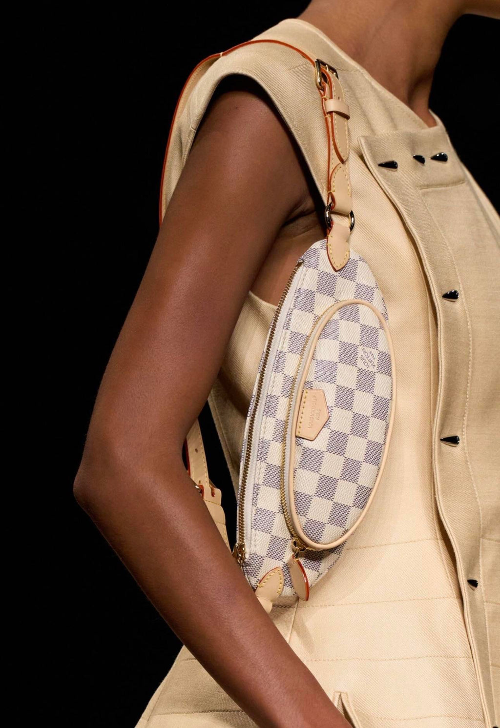 L V white checkered cross body