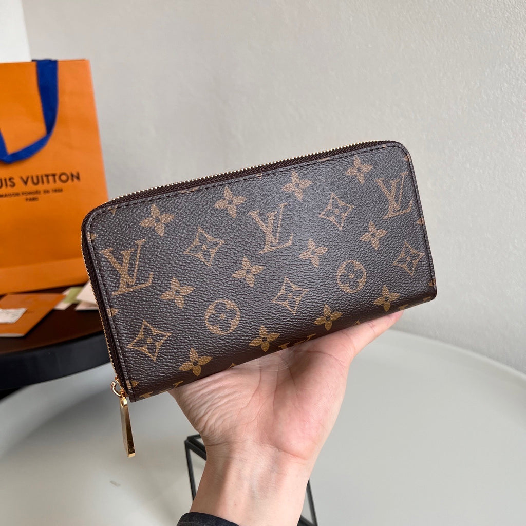 L V Brown logo zipper wallet