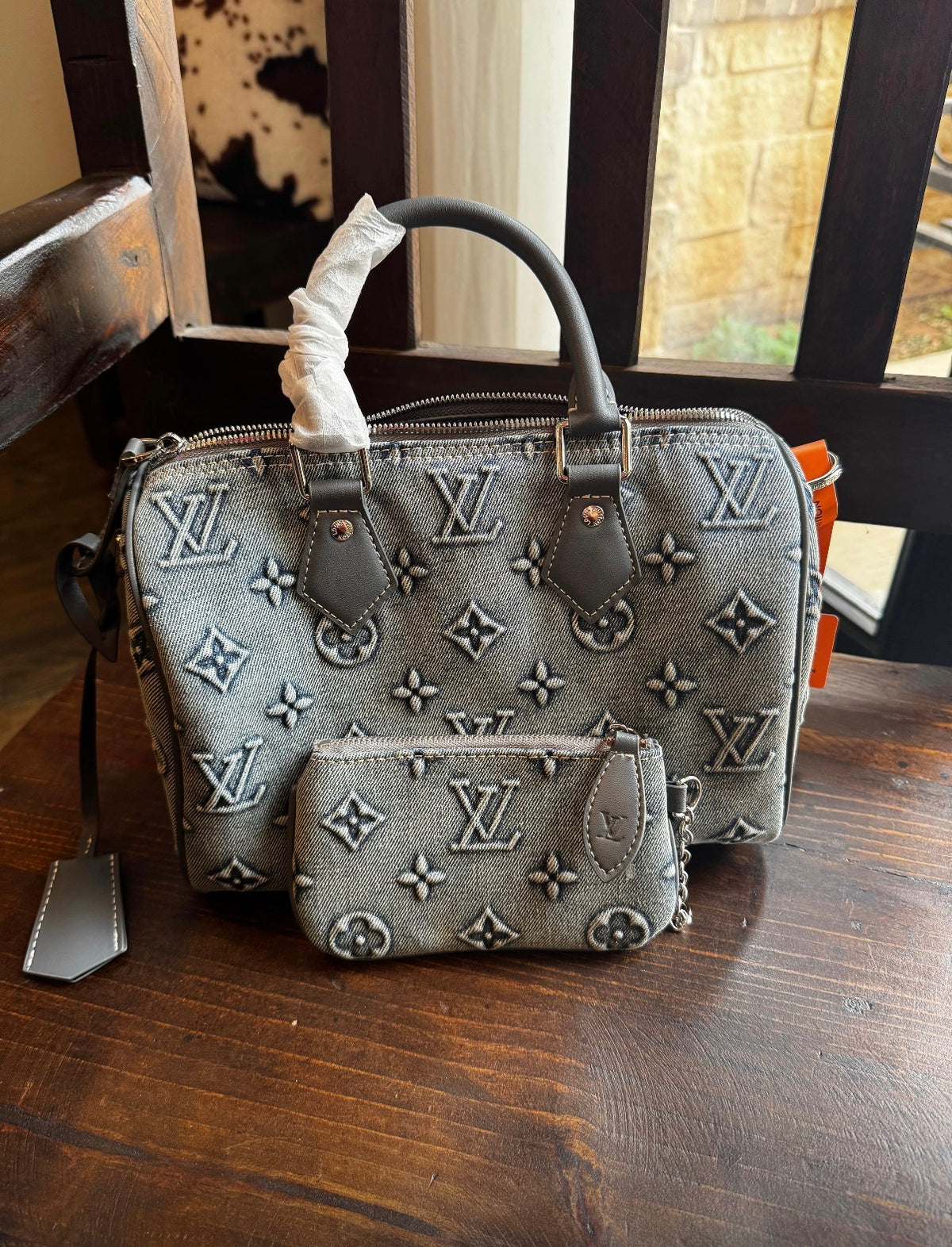 L B denim bucket bag (MQ)